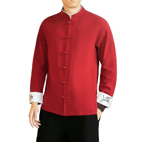 Chemise coton lin brodé rétro tendance coupe casual pour homme