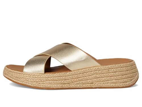 Image of FitFlop womens F-mode Espadrille Leather Flatform Cross Slides