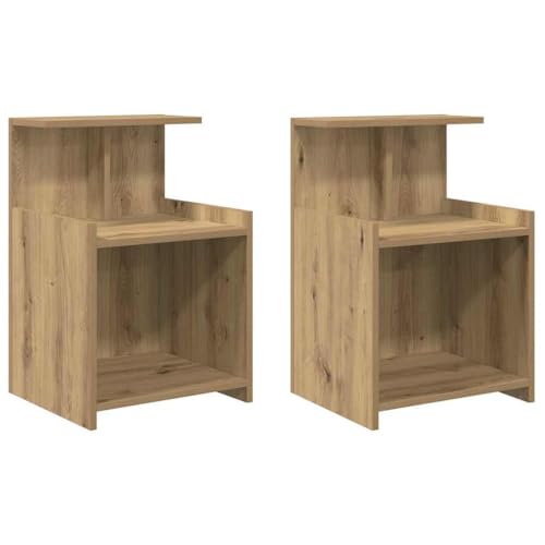 Foknhdi Juego de 2 mesitas de noche de roble Artisan, 40 x 35 x 60 cm, material de madera con 2 estantes, diseño moderno, mesita de noche robusta, para dormitorio, salón, pasillo