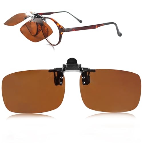 Image of Clip on Polarized Night Vision Driving Glasses Flip up Sunglasses UV-400 to Wear Over Glasses for Night Driving