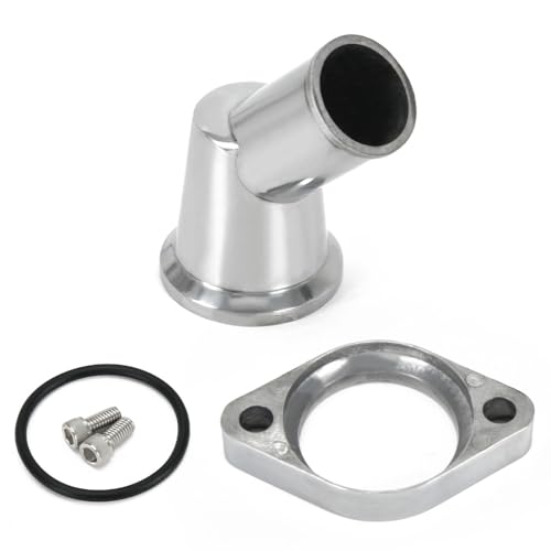 PTNHZ 45 Swivel Water Neck Thermostat Housing Polished Aluminum Replacement Part Compatible with SBC & BBC Chevy 265 283 327 350 396 454 502 Engines