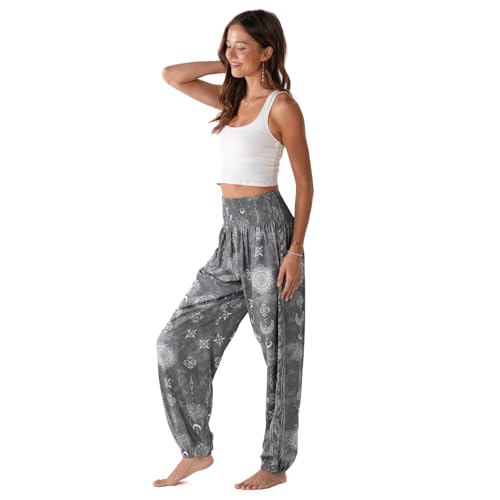Image of Lotus and Luna Women's Harem Pants Thai Pants for Beach & Lounge High Waisted Flowy Boho Pants Genie Pants Yoga Pants