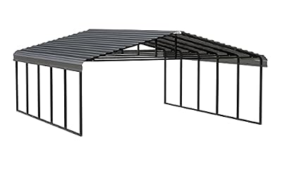 Arrow Carports Galvanized Steel Carport, Double Car Metal Carport Kit, 20' x 24' x 9', Charcoal