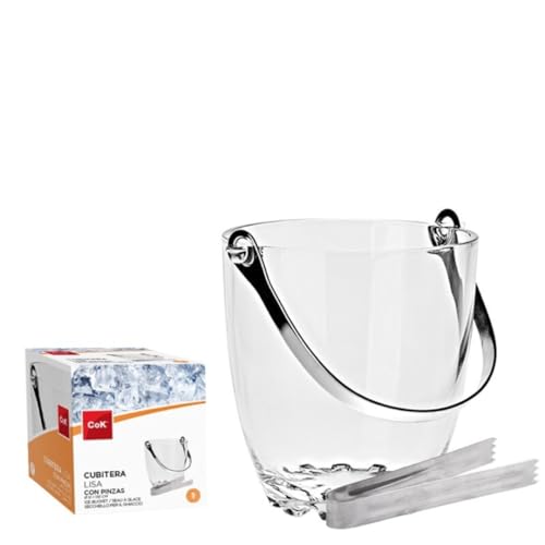 Home Solazzia - Cubitera Cristal Transparente Ø 12 CM, Cubitera con asa + Pinza Ondas/Lisa Ideal para para Cubitos de Hielo (Cristal Lisa)