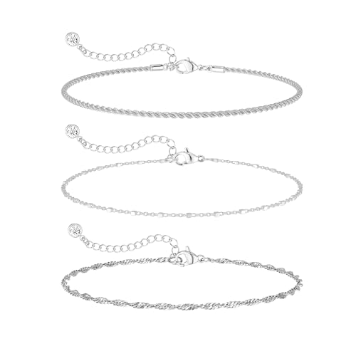 Risamil Women's 3-Piece Layered Anklet Set - Dainty Adjustable Silver Chain Bracelets for Elegant Style - Image 8
