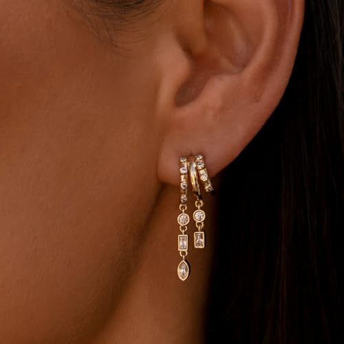 Gold Earrings For Women, 14K Gold Plated Dangle Earrings Dainty Huggie Earring for Women Trendy Hypoallergenic Long Drop Earring Cute Small Hoops Unique Tarnish Free Waterproof Jewelry2