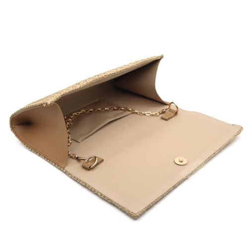 Image of Fozehlad Straw Clutch Purse for Women, Woven Straw Beach Crossbody | Raffia Envelope Wallet, Fold Over, Chain Shoulder Bag