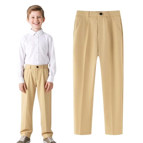 Image of HILEELANG Boys Girls School Uniform Pants Kids Dress Slacks Pants Elastic Classic Trousers 5-16 Years