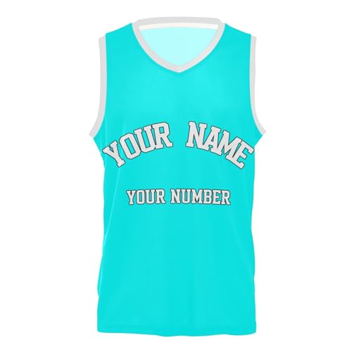 Personalized Your Basketball Jersey Sports Shirt Cyan V-Neck Jersey Shirts Name Printed Custom Team Name Number for Men Women
