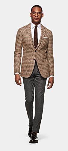 Mens Brown Houndstooth Plaid Check Notch Lapel Blazer Prom Tuxedo Prom Groom Casual Jacket Coat2