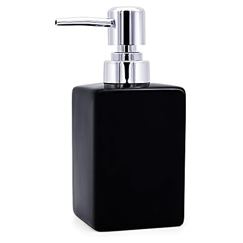 Soap Dispenser, Ceramic Hand Soap Dispenser 320ml Square Classical Soap & Lotion Pump Dispenser for Kitchen Bathroom Laundry Room, Refillable Shampoo, Hand Soap, Dish Soap, Essential Oil (Black) Cover
