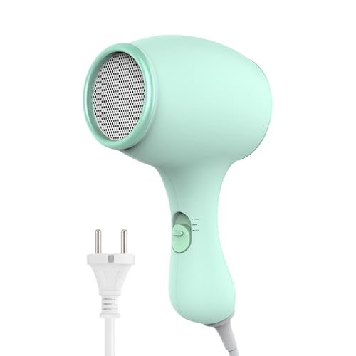 Vmxlso Kinderfön 550W Kinder Föhn Klein Leise Kinderföhn mit 3 Temperatur Mini Föhn Kinder Süß Kinderfön Mädchen Kinder Reisefön Mini Leicht und Lange Haltbar Sanfte Kinder Haartrockner (Grün)