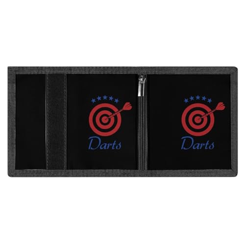 Darts Board Logo Slim Trifold Wallet for Men Credit Card Holder with Zippered Pockets Coin Pouch Key Ring4