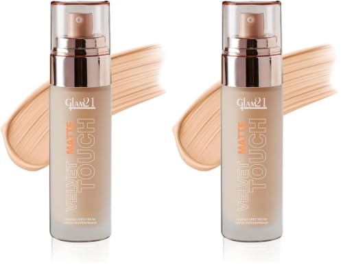 Image of Glam 21 Velvet Touch Oil Control Silk Foundation|Waterproof, High Coverage|Spf 35 Long Lasting|Sand Beige-50Gm, All (Pack of 2)