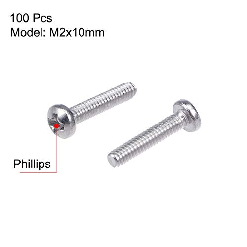 Uxcell A18111200UX0282 M2X10Mm Machine Screws Pan Phillips Cross Head Screw 304 Stainless Steel Fasteners Bolts 100Pcs thumb #1