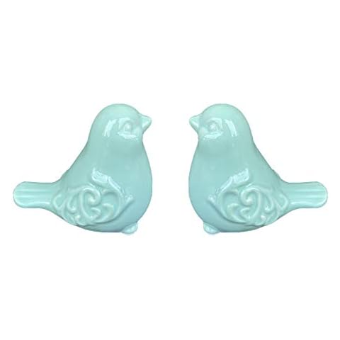 YICC Set of 2 Decorative Bird Figurine- Glazed Ceramic Bird Statue/Bird Sculpture for Home Garden Wedding Decor or More, Green Cover