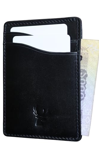 AR-RAFI Slim Wallet - Minimalist Front Pocket Leather Card Holder for Men & Women, Premium Top-Grain Leather, Ultra Slim & Lightweight, Durable Design, Holds Multiple Cards (Jet Black)2