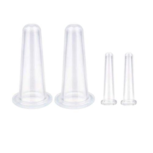 4Pcs Cupping Facial Set for Face and Eye Cupping Massage, Facial Cupping Set Silicone Cups with Exfoliating Brush for Face Neck Skin (2 Small&2 Large, White)