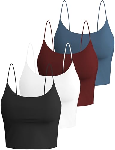 Image of Buauty 2 & 4 Packs Crop Tank Top for Women, Basic Solid Cropped Double Layer Spaghetti Strap Short Sleeveless Camisole