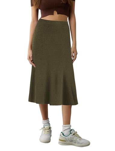 Urban CoCo Women's Elastic High Waist A-Line Flared Midi Skirt