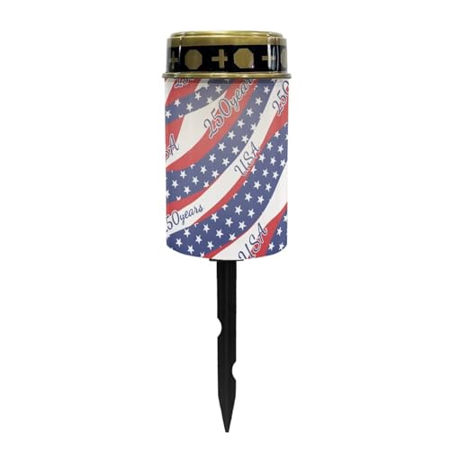 Image of 4th of July Solar Light for Cemetery American Flag Flameless Candle Solar Powered with Star Spangled Grave Memorial Candle for Indenpence Day Patriotic Memorial Decor Cemetery
