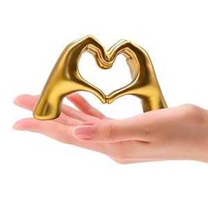 Small Gold Heart Hands Sculpture Decor, Resin Golden Modern Abstract Love Finger Statue, Gold Hand Model Decoration for Home Living Room Bedroom Bookshelf Shelves Wedding Office Desk Table 2.8″ H