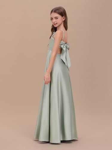 Satin Junior Bridesmaid Dress for Wedding A-Line Straps Bow Knot Flower Girl Dress Sleeveless Long Formal Events Gown3