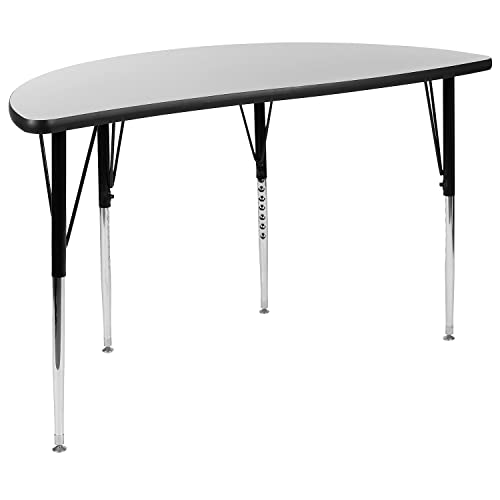 Flash Furniture 47.5' Half Circle Wave Collaborative Grey Thermal Laminate Activity Table - Standard Height Adjustable Legs