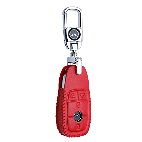 Mercedes Benz key fob cover,Special Genuine Leather Key Case Protector Compatible with Mercedes Benz 2017-2021 E-Class 2018-2021 S-Class 2019-2021 A-Class C-Class G-Class (Red)