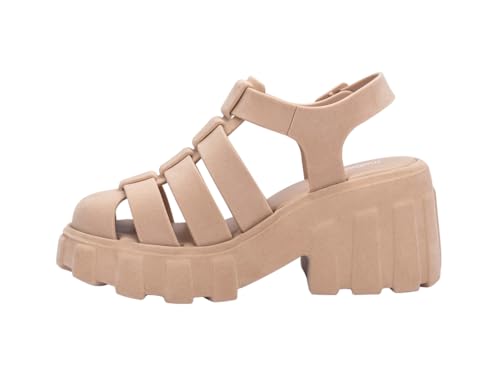 Melissa Megan Velvet Platform Jelly Heels for Women - The Iconic Original 90’s Jelly Shoe, Fisherman's Sandal with Chunky, Platform Lug-Sole Heel and Adjustable Strap and Side Buckle, Pink, 8