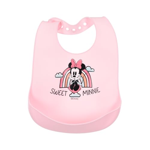 CARTOON Bavoir Disney bavoirs en silicone avec poche ramassage miettes avec fermeture réglable 30 x 23 cm, Minnie., 30 x 23 cm