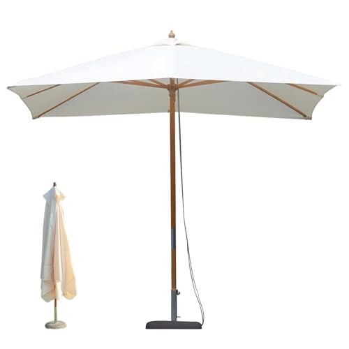 Tomaino - Ombrellone Da Giardino Per Esterno con Palo centrale In Legno di Bambù - Riparati Dal Sole con Telo Antivento e anti Raggi UV - Per Giardino, Balcone, Terrazzo (3x3)