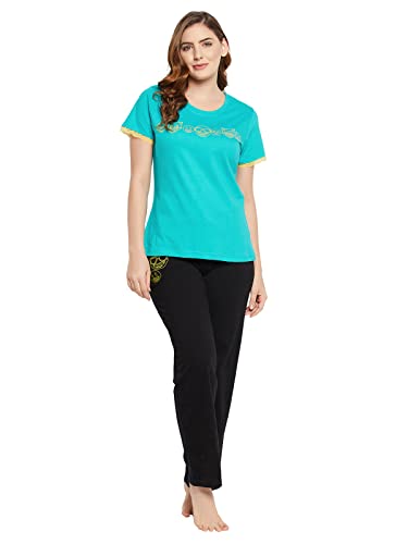 Image of Clovia Women's Cotton Graphic Print Top & Pyjama Set