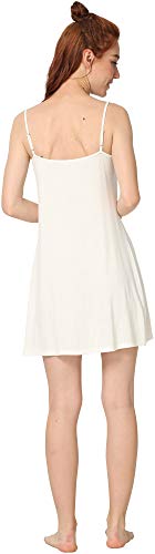 Gys Bamboo Full Slip For Women Under Dress Adjustable Spaghetti Strap Chemise Lingerie Cami Mini Dress, White, X-Large #TOP2