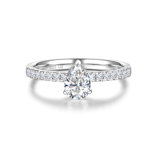 AGVANA 'Radiant Muse' 0.3-1.0 Carat Pear-Cut Lab Grown Diamond Ring in Sterling Silver (0.5-1.2 Ct. Tw.) Engagement Anniversary Wedding Ring for Women (D-E Color, VS Clarity)
