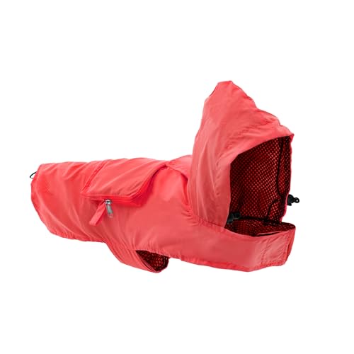 Record Impermeabile Pocket per Cani con Cappuccio Regolabile. Cappotto per cani tascabile e ripiegabile con chiusura a strappo. Giacca Antipioggia per Cani con il foro per il guinzaglio|(Rosso, XXL)