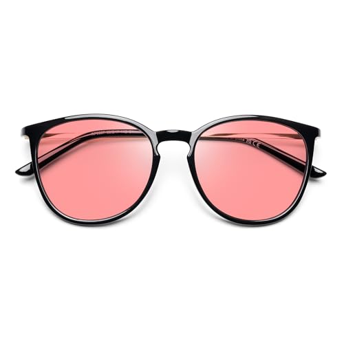 Image of Fluorescent-41 Pink Tinted Blue Light Blocking Glasses for Migraine, Light Sensitivity, Photophobia JF5002