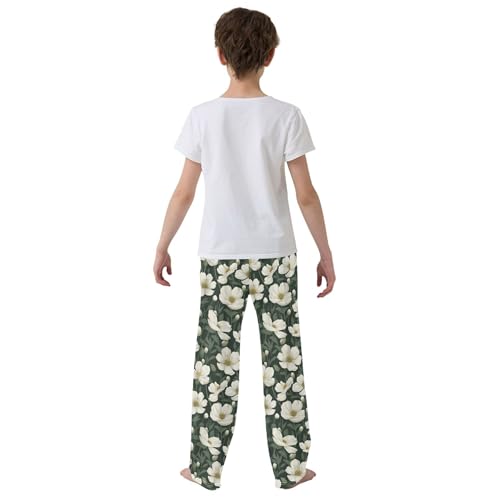 Flowers Long Pajama Pants Elastic Waist PJ Bottoms with Pockets S A1113804