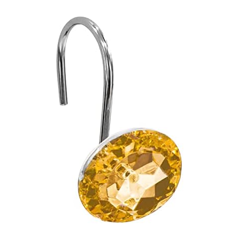 Gibelle Duschvorhang-Haken, Diamantförmige Duschvorhangringe Haken für Badezimmer Vorhänge Stange, Acryl dekorative Strasssteine Bling Rolling Badezimmer Zubehör Set Cover