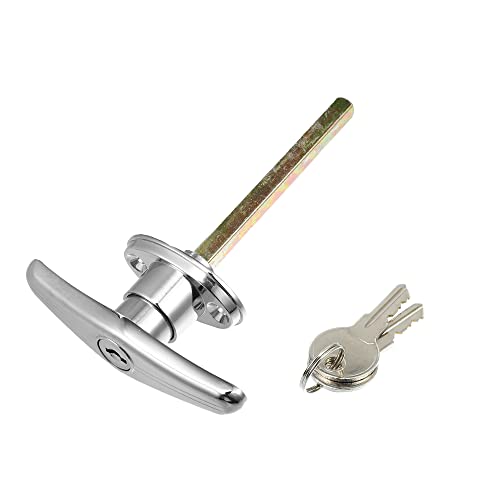 X AUTOHAUX 1 Set Universal Garage Door Keyed T-Handle Lock Kit Shed Door Lock T Handle with 2 Keys for Most Brands of Truck Caps Camper Recreational Vehicle Barns Chrome Silver Tone