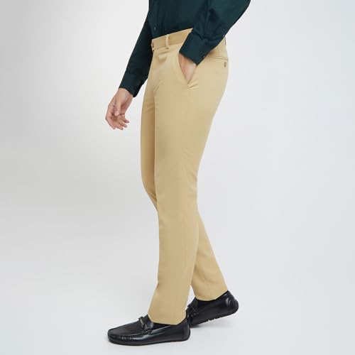 Image of Raymond Men Slim Fit Solid Pattern Polyester Blend Pleatless Formal Trouser