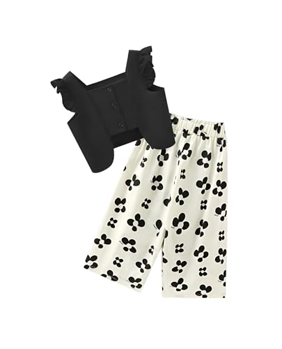 Image of Girls Summer 2 Piece Outfits Big Kids Ruffle Short Sleeve Cute Shorts Sets T Shirts and Shorts Clothing Sets 5-16Y