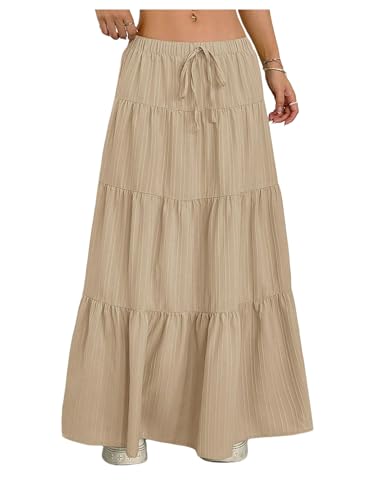Image of Verdusa Women's Long Maxi Skirt Boho Flowy Flared Ruffle Skirts 2026 Beach Vacation Summer Going Out Outfits