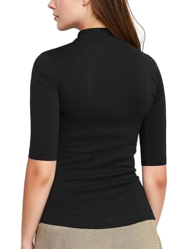 Zengjo Short Sleeve Turtleneck Women Ribbed Shirt Mock Neck Fitted Tee Top2