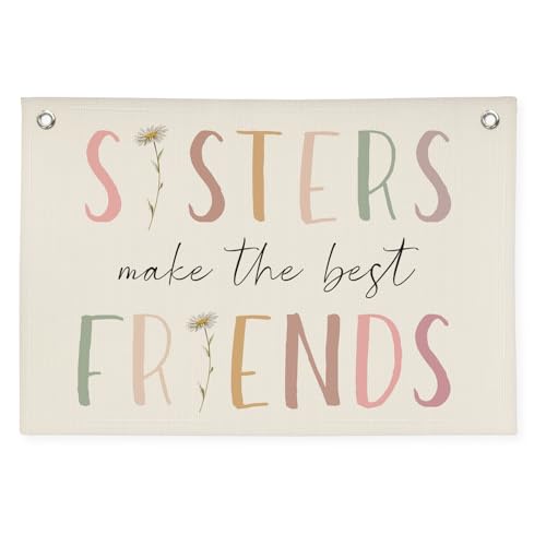 Image of Girls Room Decor, Sisters Make The Best Friends Wildflower Wall Decor Banner Flag for Sisters Room Decoration，Boho Nursery Decor Baby Girls Toddler Kids Bedroom 30x20,girlroom