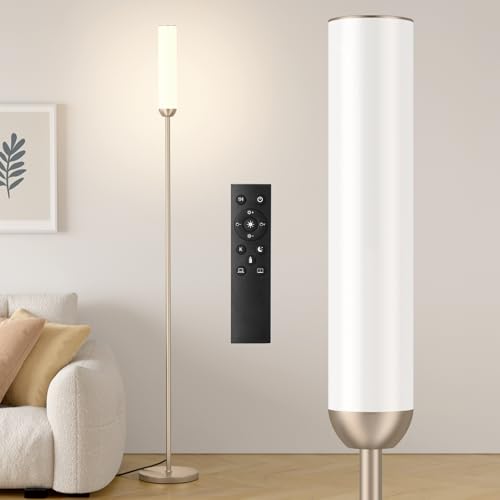 Image of Ambimall LED Floor Lamp with Remote Control, Foot Switch, Champagne Gold