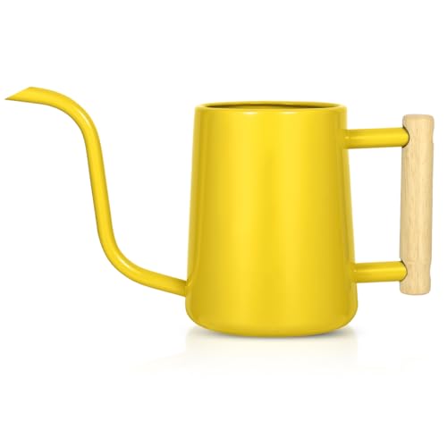 Image of Watering Can Indoor Plants, 35 oz /1000 ml Metal Stainless Steel Watering Can Pot with Long Spout for Indoor House Plants Bonsai Outdoor Garden Flower Decorative (Yellow)