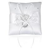 Matwsec Ringkissen Hochzeit 14×14cm, Wedding Ring Pillow mit Bowknot für Verlobung oder Eheringe Party, Antrag Hochzeitszeremonie