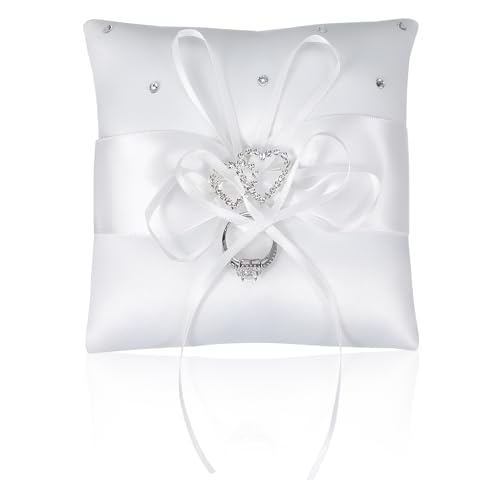 Matwsec Ringkissen Hochzeit 14×14cm Wedding Ring Pillow mit Bowknot für Verlobung oder Eheringe Party Antrag Hochzeitszeremonie