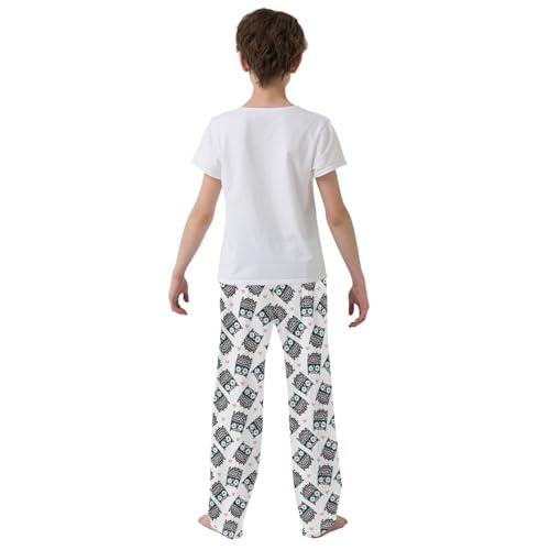 Cute Owl Love Heart Boys Long Pants Soft Trousers Elastic Waist Kids Lounge Bottoms with Pockets S-XL3